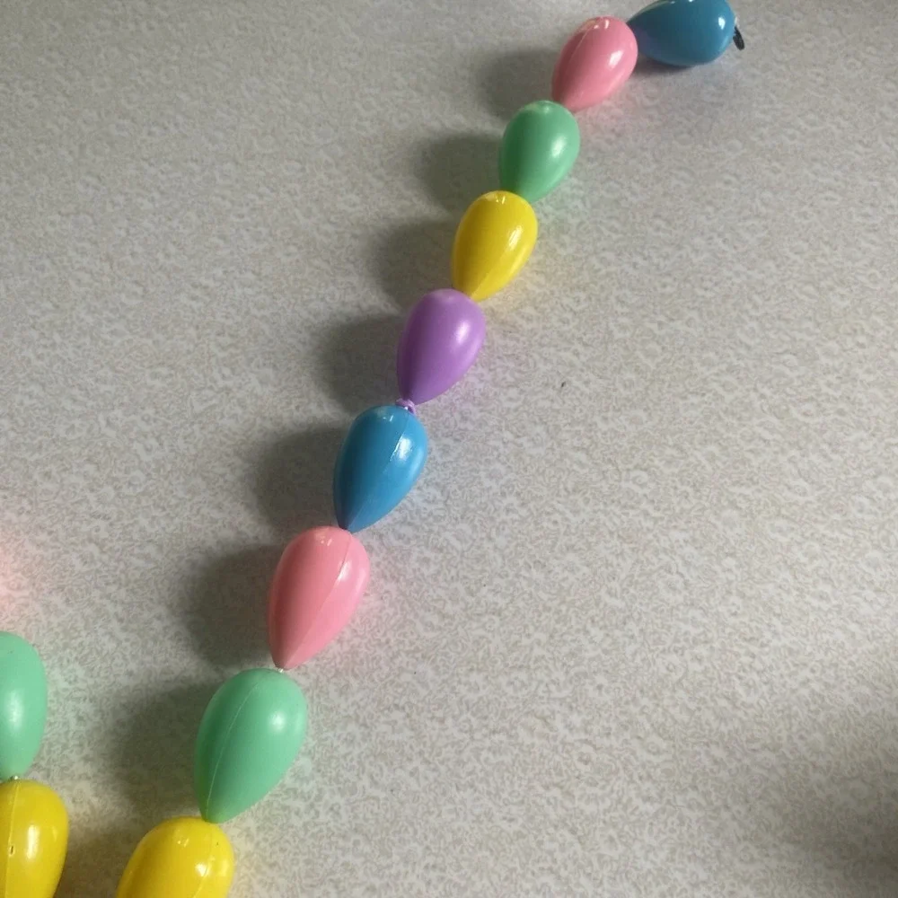 2 EASTER EGG GARLANDs True Vintage Blow Mold Plastic 7+ft Strands Bright Pastel